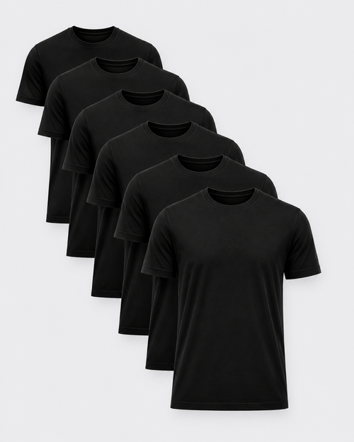 Premium Heavyweight Cotton T-Shirt 6-Pack in all Black crew neck tees