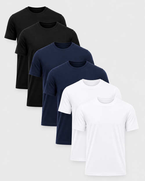 Premium Heavyweight Cotton T-Shirt 6-Pack in Black, Navy, and White, two of each color