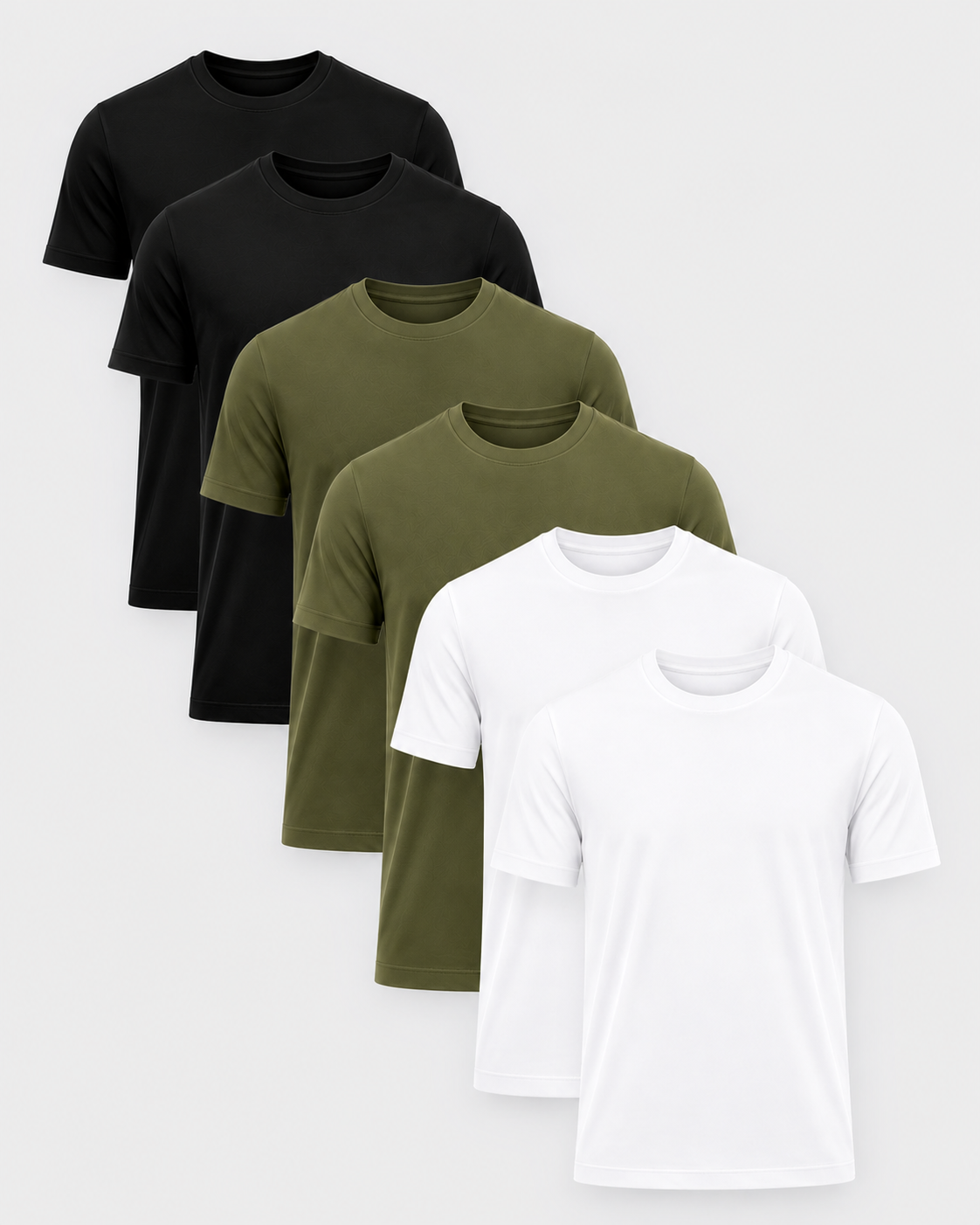 Premium Heavyweight Cotton T-Shirt 6-Pack in Black, Military Green, and White, two of each color