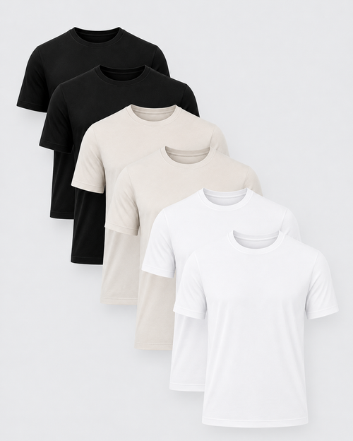 Premium Heavyweight Cotton T-Shirt 6-Pack in Black, Heather Grey, and White, two of each color