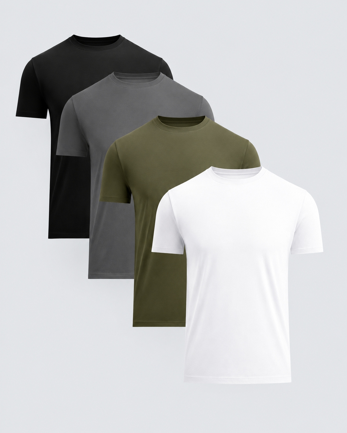 Premium Heavyweight Cotton T-Shirt 4-Pack in Black, Heather Grey, Military Green, and White