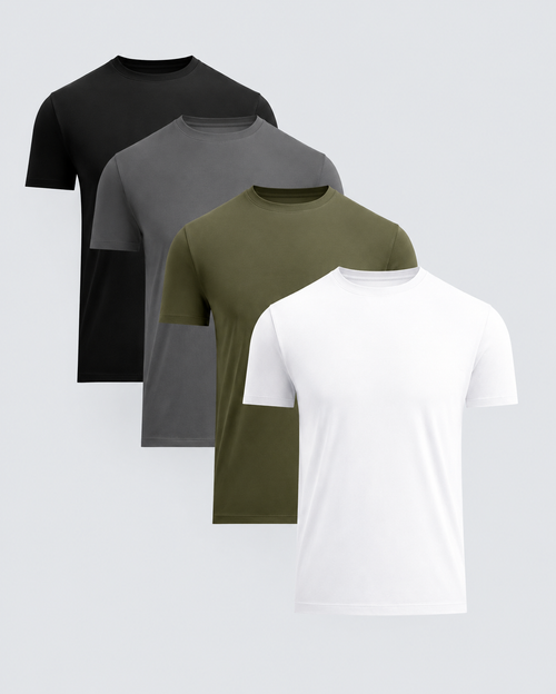 Premium Heavyweight Cotton T-Shirt 4-Pack in Black, Heather Grey, Military Green, and White