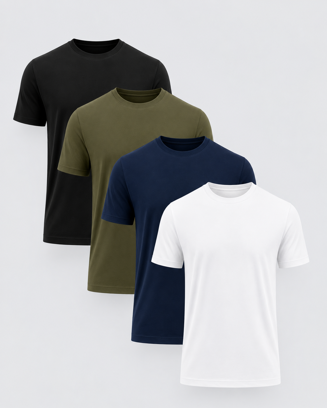 Premium Heavyweight Cotton T-Shirt 4-Pack in Black, Military Green, Navy, and White