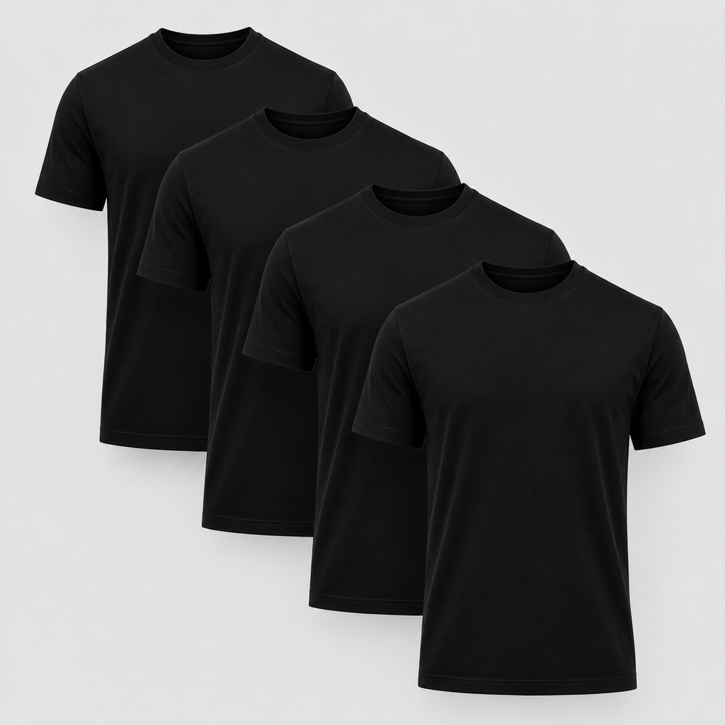 Premium Heavyweight Cotton T-Shirt 4-Pack in all Black crew neck tees