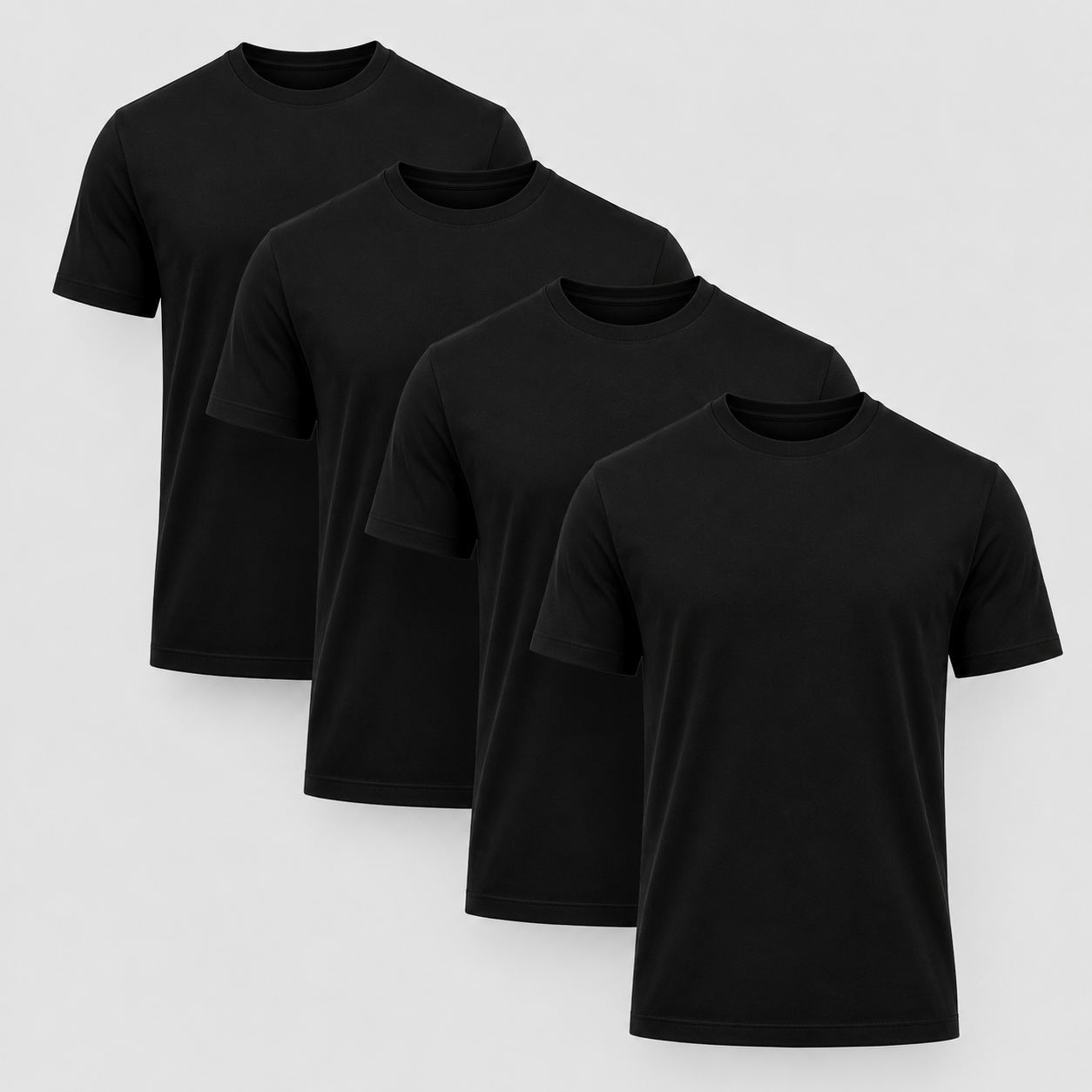 Premium Heavyweight Cotton T-Shirt 4-Pack in all Black crew neck tees