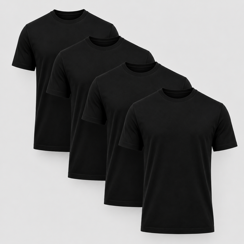 Premium Heavyweight Cotton T-Shirt 4-Pack in all Black crew neck tees