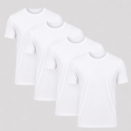 Premium Heavyweight Cotton T-Shirt 4-Pack in all White crew neck tees