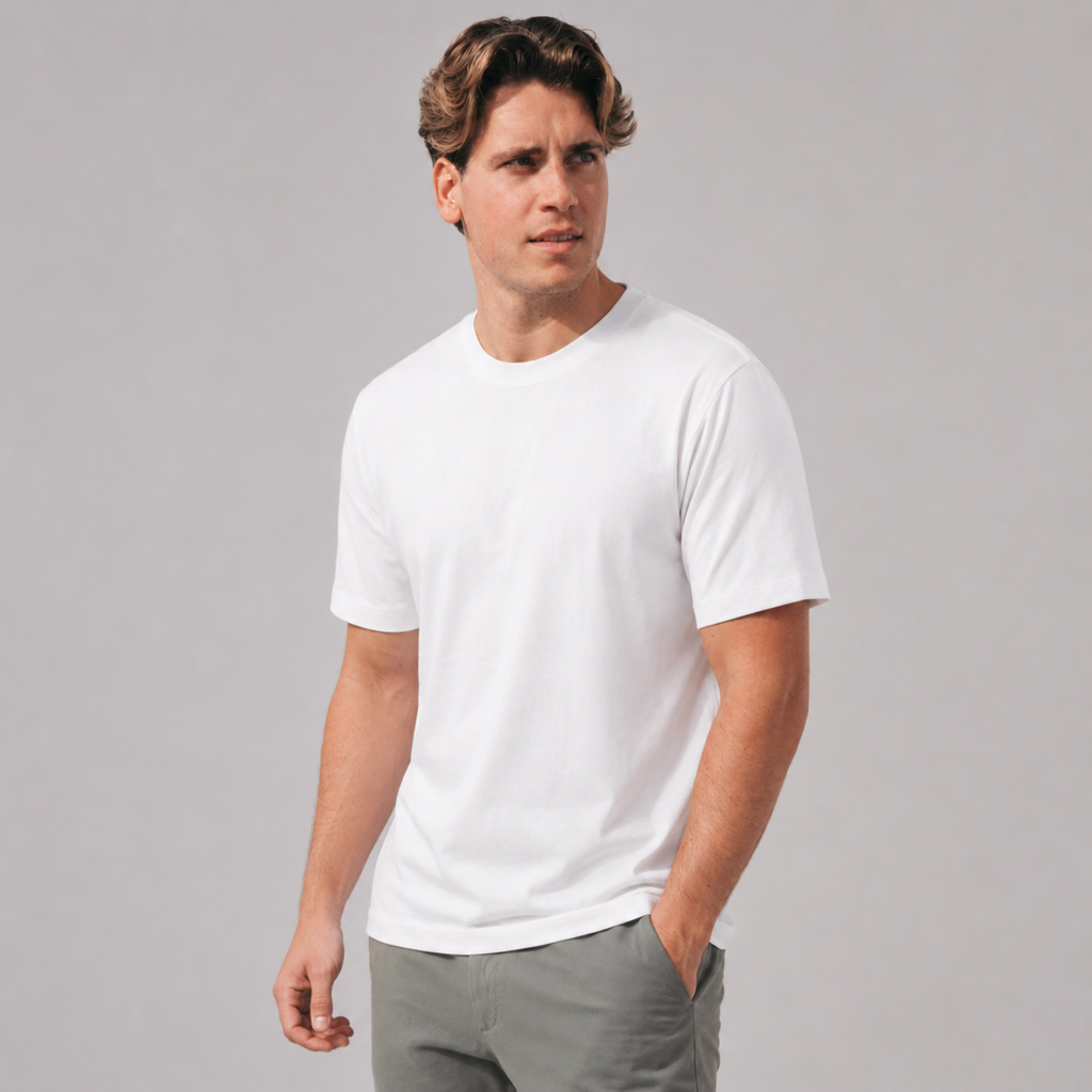Men's bamboo crew neck t-shirt in White, front view